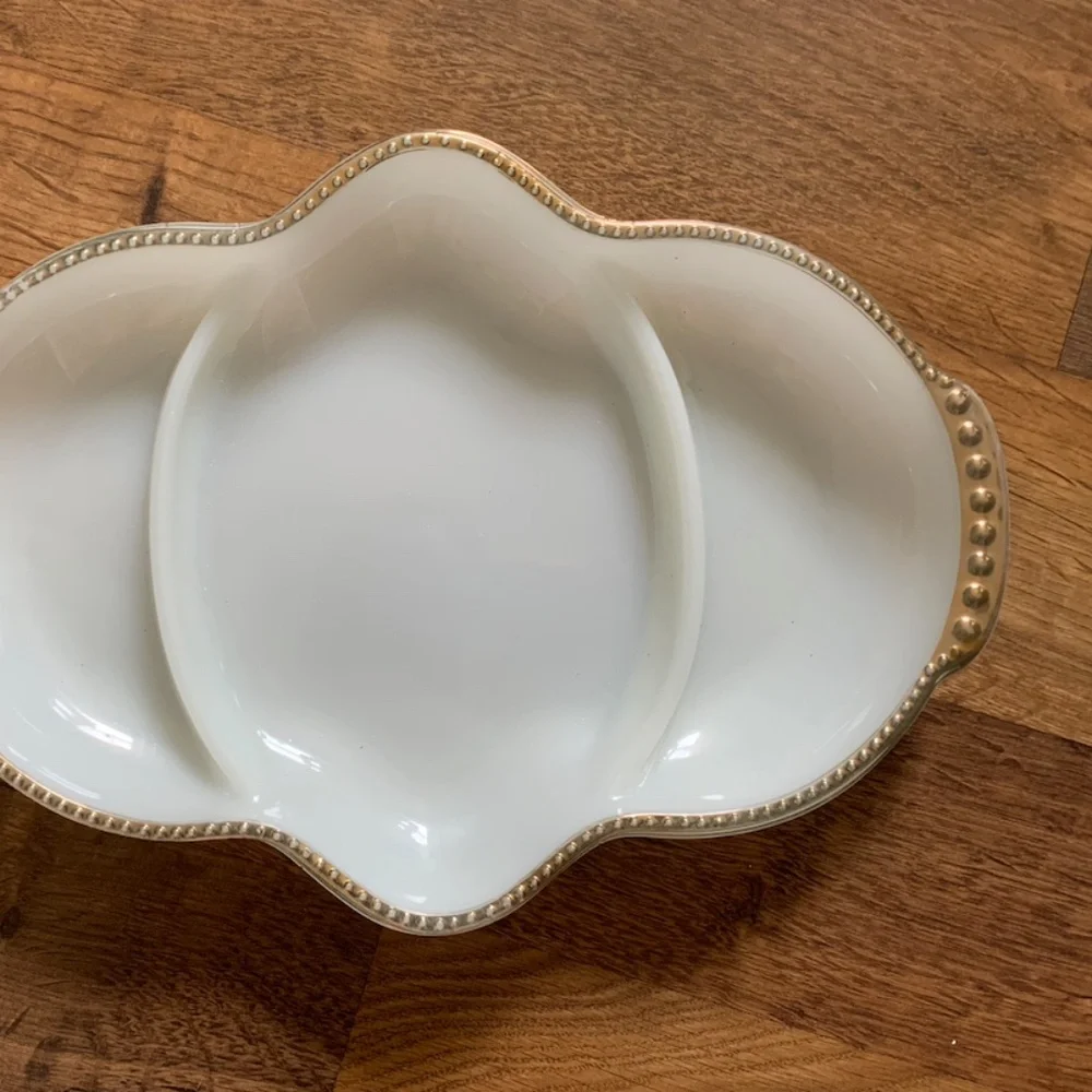 40's Fire King Milk Glass Divided Dish